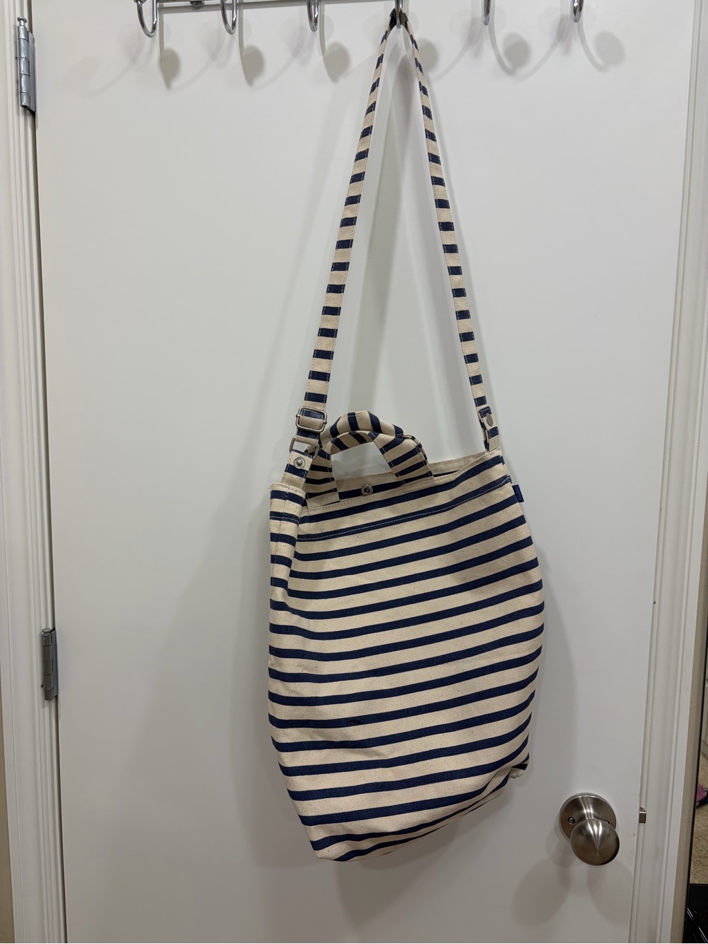 Baggu Sailor Striped Canvas Tote Bag In Navy And Cream